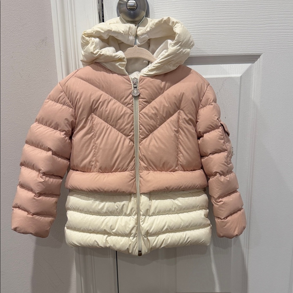 Moncler Kids Pink and Cream Puffer Jacket